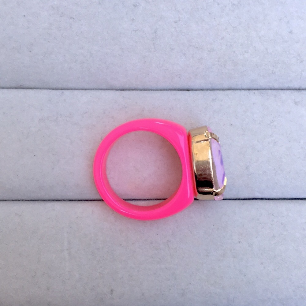 Lilac Pink Opal Oval Aurora Borealis Crystal + Hot Pink Ring - Picture 8 of 16